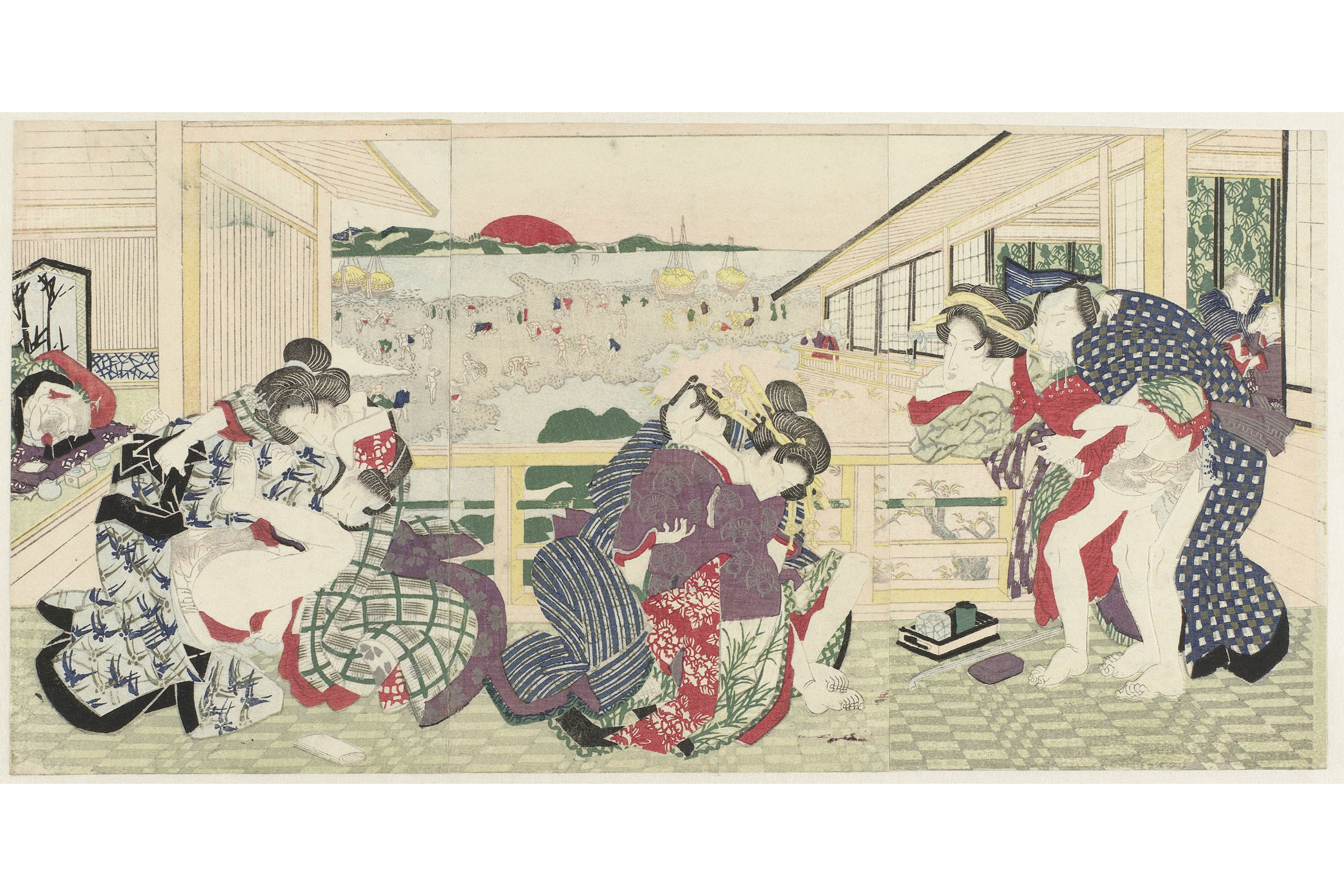 Erotica Japanese Shunga Loving Couples On Porch Kunisada Utagawa C 1840 Ebay