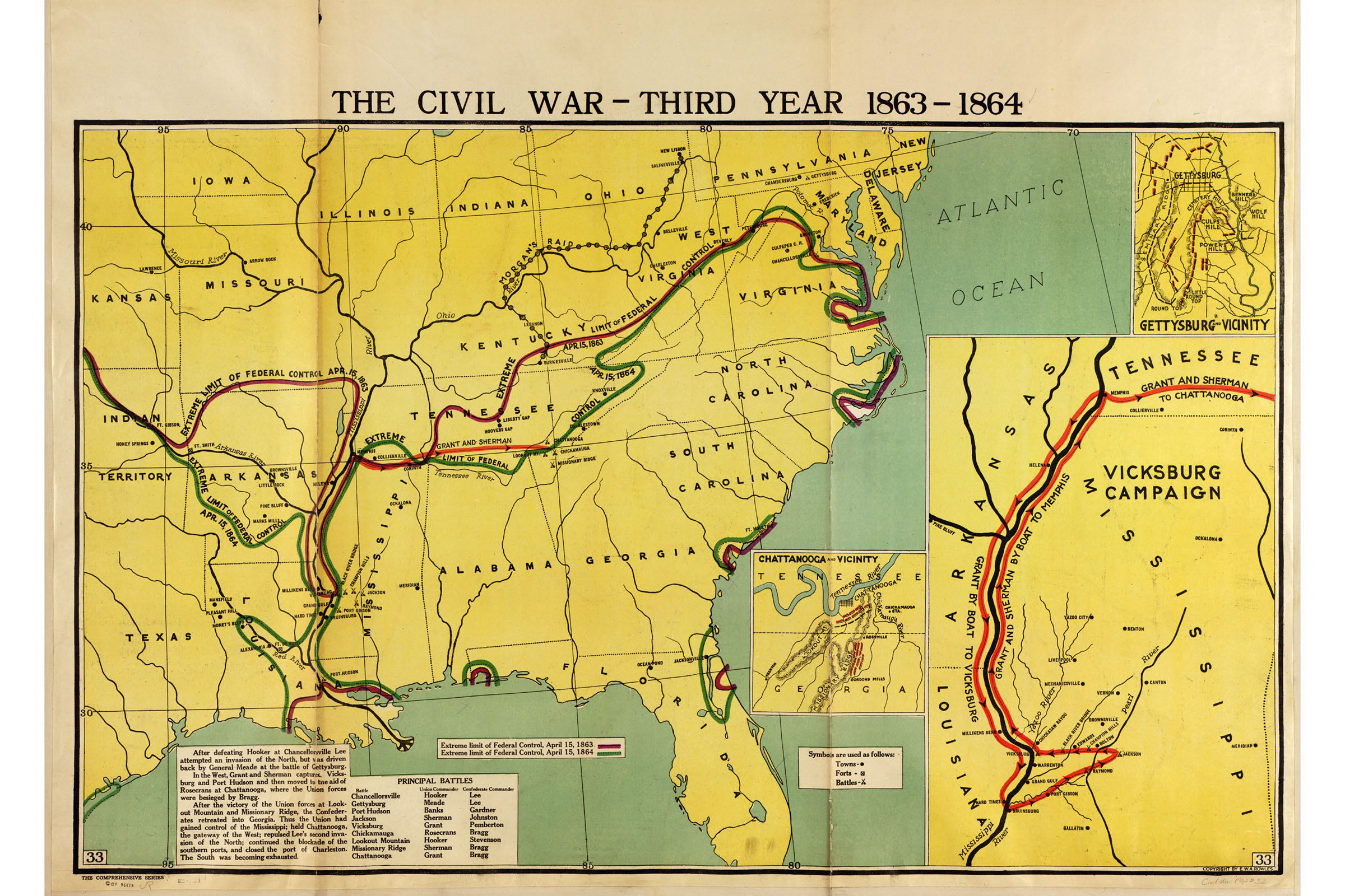 Map Of Civil War Year 3 Antique Civil War Map 1919 Ebay