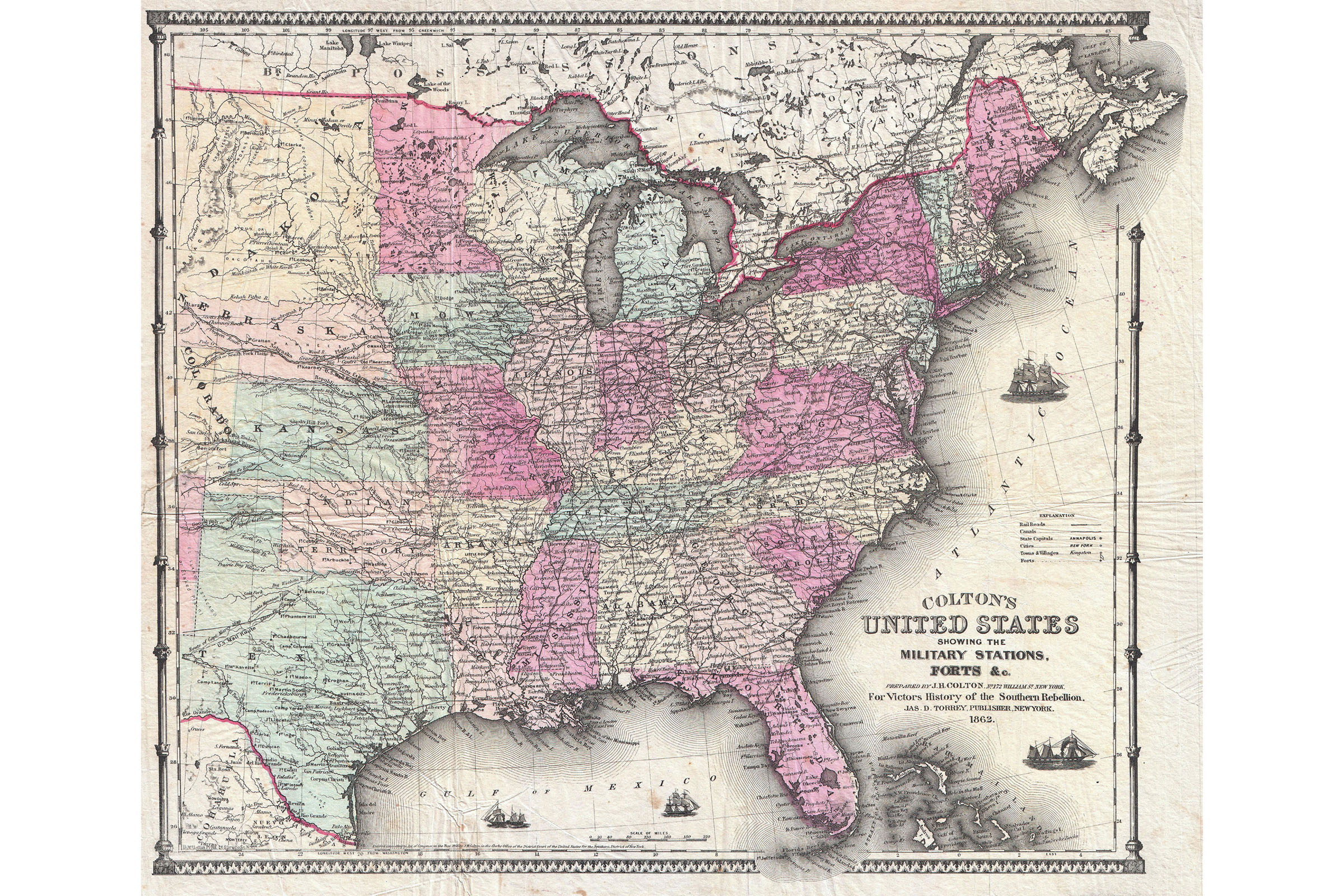 Map of the United States; Civil War; 1862 Colton Vintage Cartography eBay