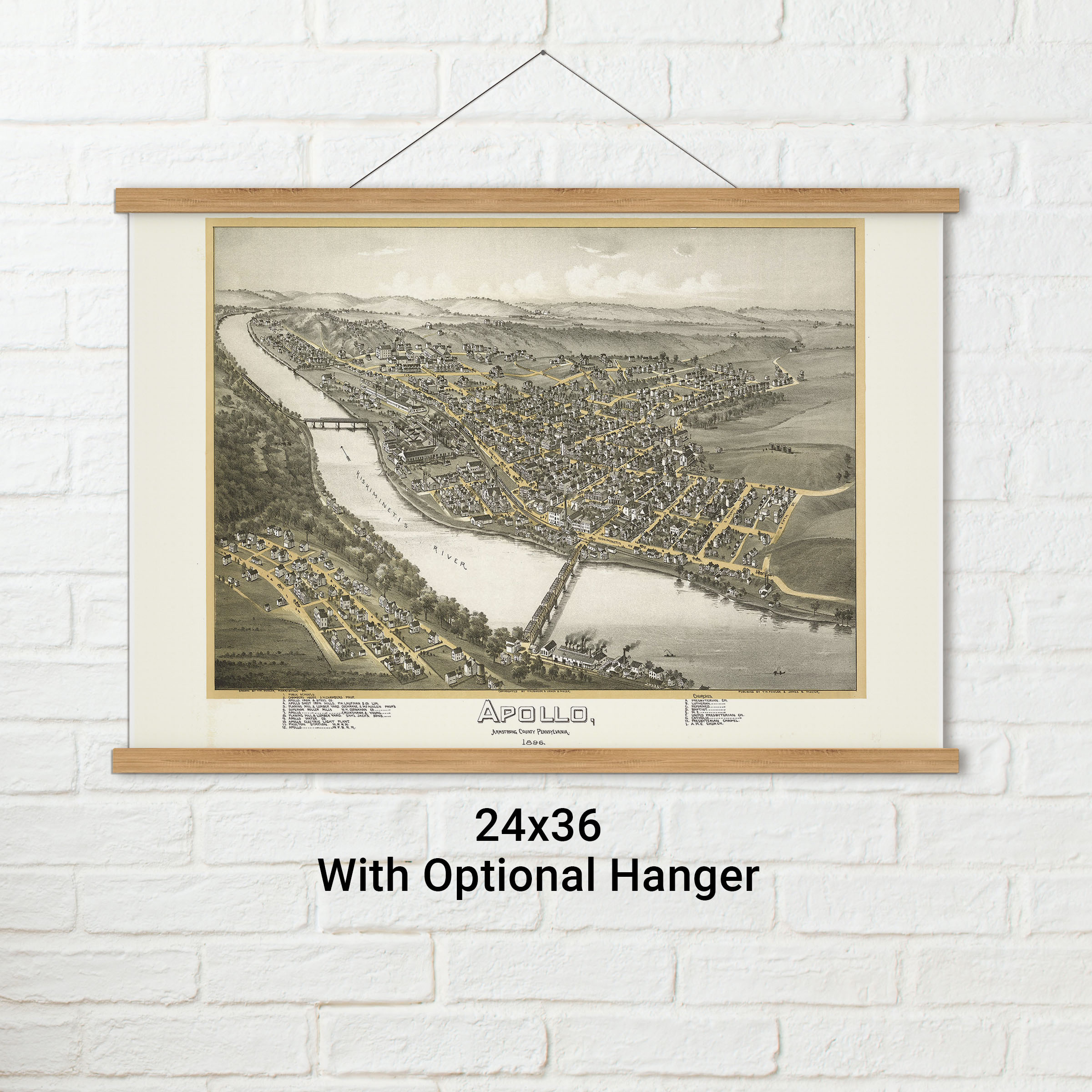Map of Apollo Pennsylvania; Antique Map Perspective or Birdseye Map