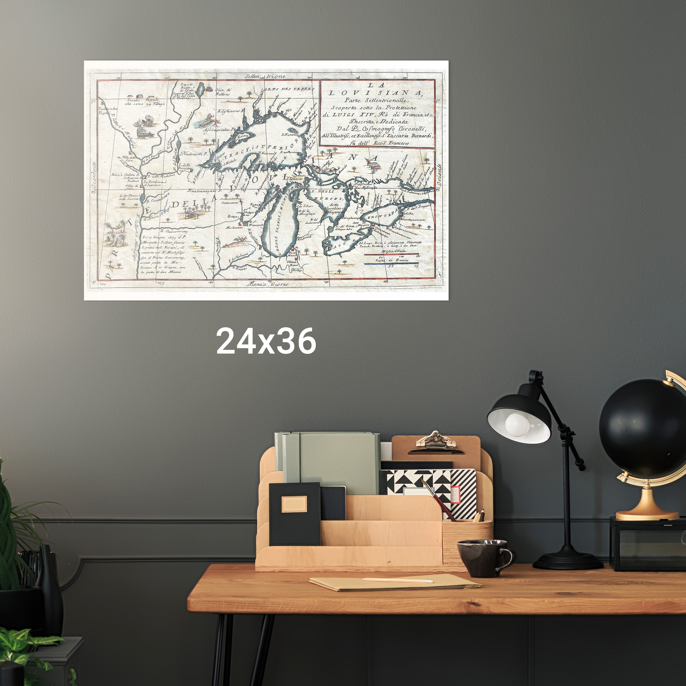 Karte der Großen Seen; Antike historische Karte von Coronelli 1695 - Bild 11 von 11