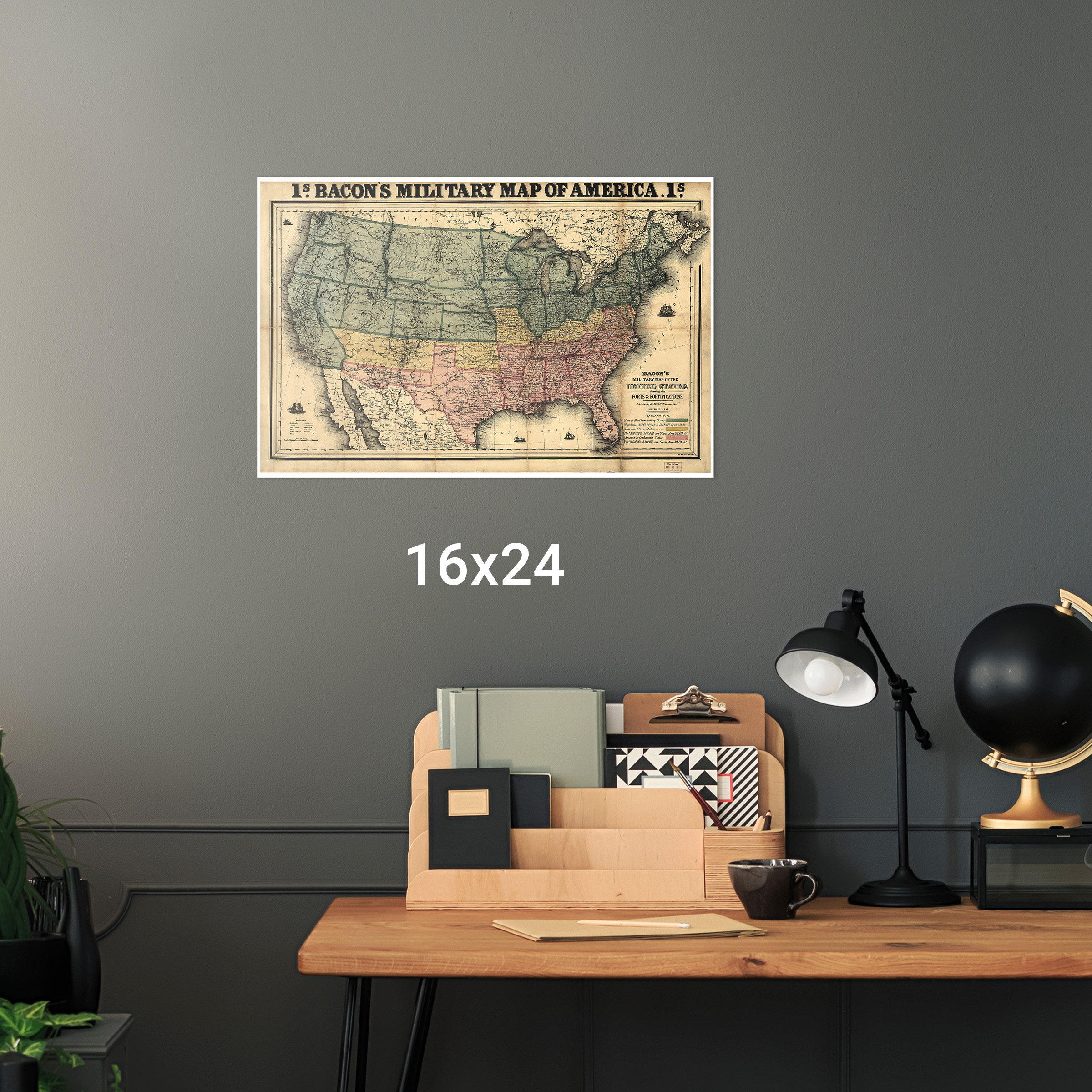 1863 Bacon's Civil War Map of the Southern States 20x30 