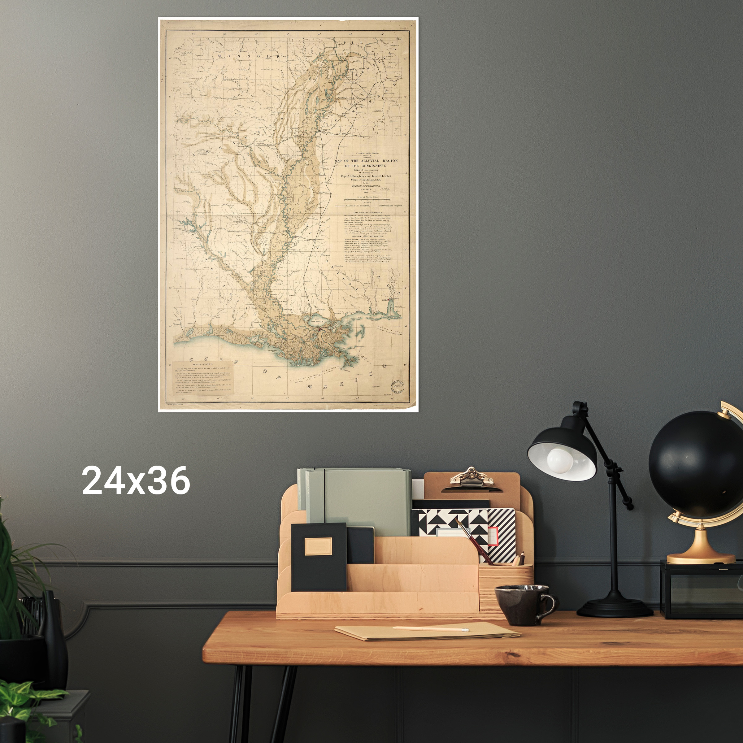 Karte der Schwemmregion Mississippi, antike Karte, 1861 - Bild 11 von 11