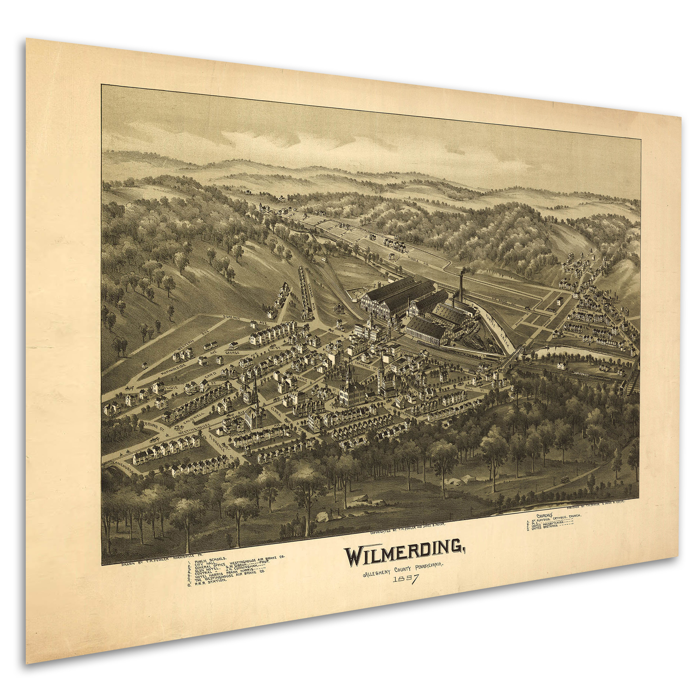 Mapa de Wilmerding PA; Mapa Antiguo; Mapa Birdseye o pictórica, 1897 eBay